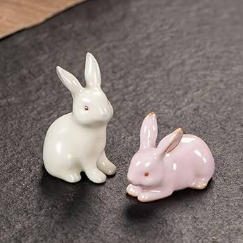 うさぎの置物　陶器　古道具　2個セット　ヴィンテージ　美品 Amazon.co.jp: うさぎ 置物 2匹セット タイプ2 風水 置物